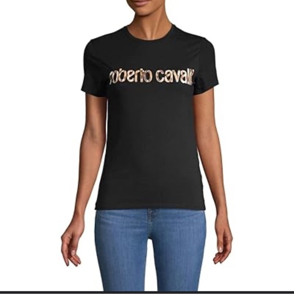 BNWOT Roberto Cavalli Black Fitted T-Shirt size M - Picture 1 of 4